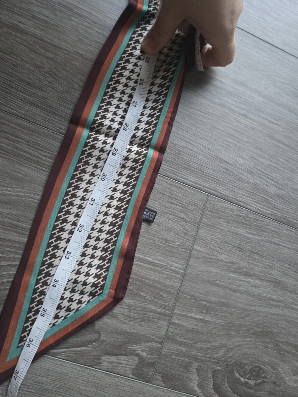 Skinny Silky Twilly Scarf Houndstooth Brown Teal Rust Neck Hair Bag Ribbon Wrap